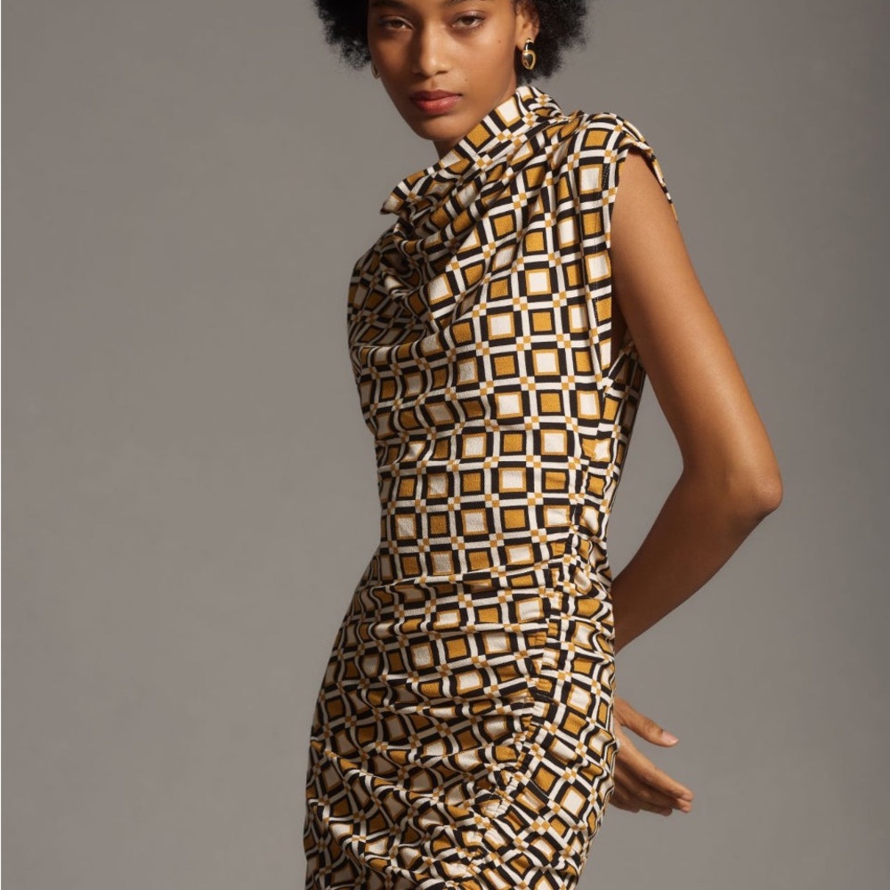 Anthropologie Yellow Black One Shoulder Sheath Dress